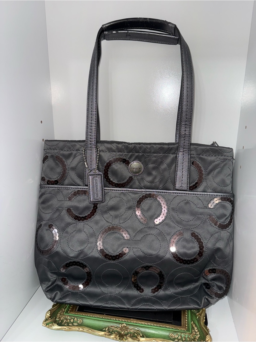 Coach Poppy Silver Sequin Circle Tote